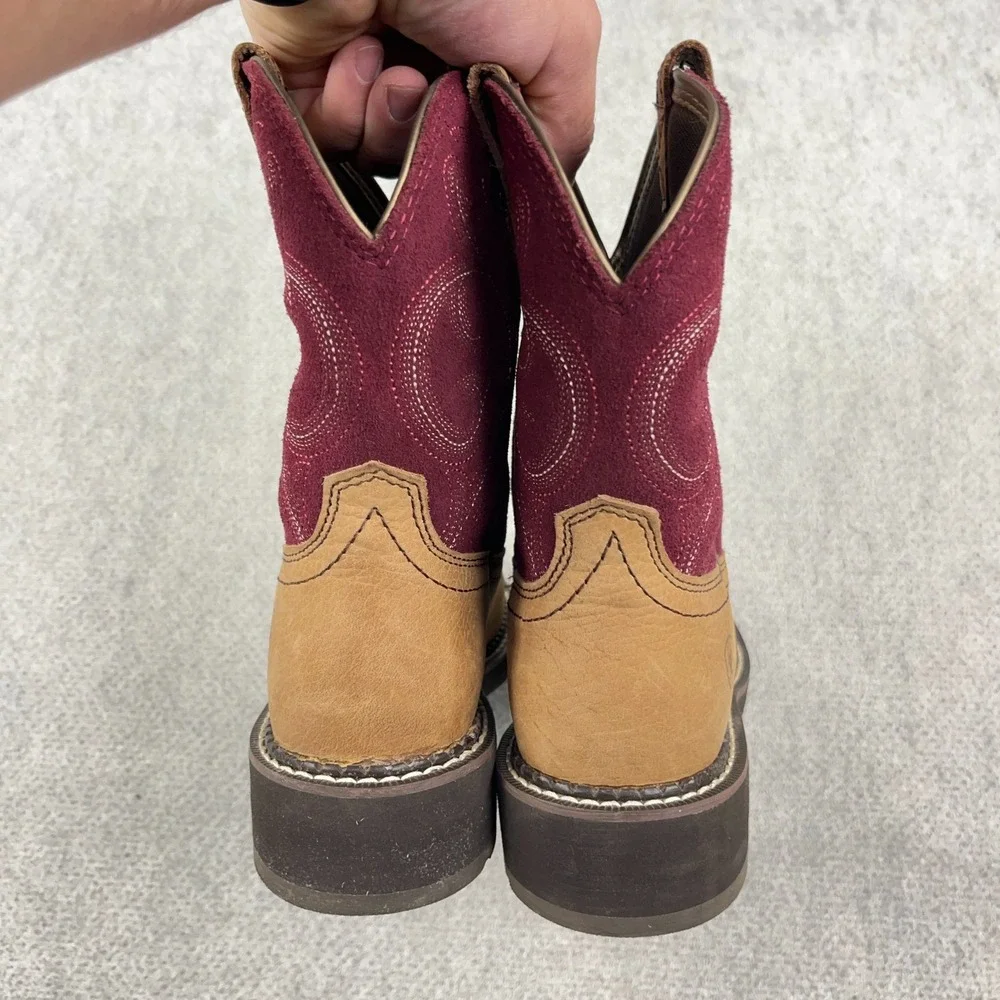 Ariat Boots Fatbaby Heritage Women 7.5 B 10026116 Burgundy Tan Western Cowgirl